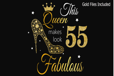 55th birthday svg, Queen Birthday 55th Svg, Gold glitter 55th Birthday