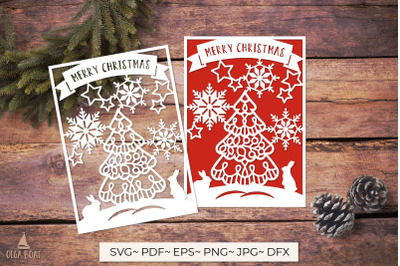 Christmas card tree | Merry christmas card cut file