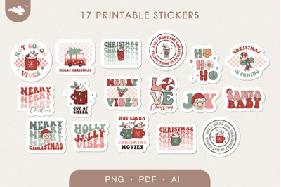 17 Groovy Christmas Stickers&2C; Printable Digital Stickers