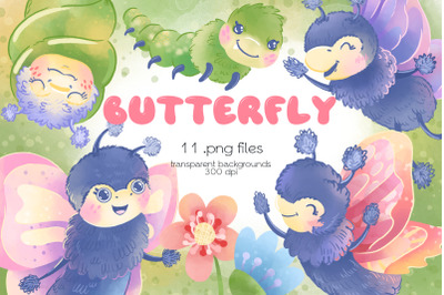 Cute Butterflies Clipart - PNG Files