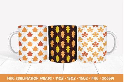 Fall Leaves Pattern Mug Wrap Sublimation. 3 Mug Wrap Designs