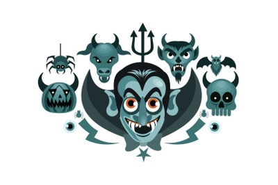 Set of Halloween Graphics Spooky Vector Illustration