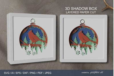 Red cardinal 3D Layered papercut SVG / Christmas Shadow box