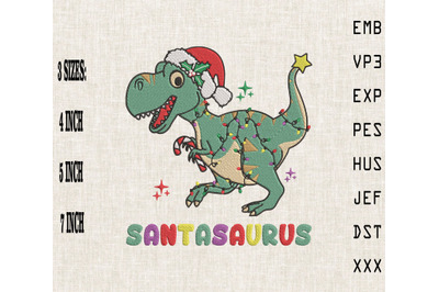 Santasaurus Funny Dinosaur Christmas Embroidery