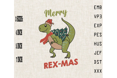 Merry Rex-mas Cute Dinosaur Christmas Embroidery