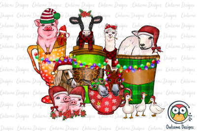 Farm Animals Coffee Christmas Sublimation