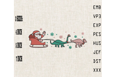 Santa Claus And His Dinosaur Sleigh Xmas Embroidery