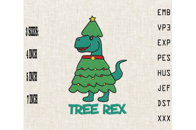 Funny Tree Rex T-Rex Dinosaur Christmas Embroidery