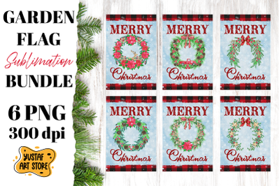 Christmas garden flag sublimation bundle. 6 Christmas wreath