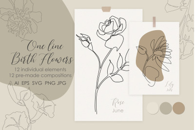 One line Birth Flowers Drawing
