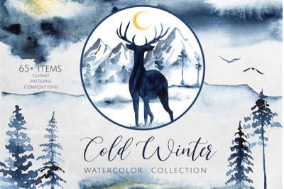 Cold Winter. Watercolor Collection