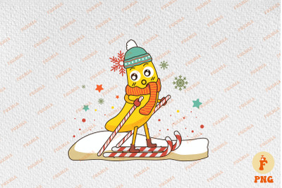 Skiing Merry Skimas Funny Banana Xmas