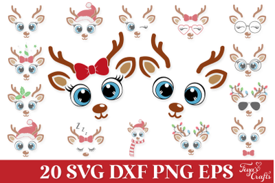 Christmas Reindeer Faces SVG Pack