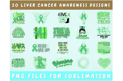 Liver Cancer Awareness Sublimation Designs Bundle, 20 Designs