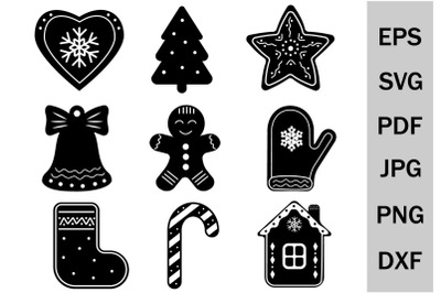 SVG set of Christmas silhouettes, template, file for cutting