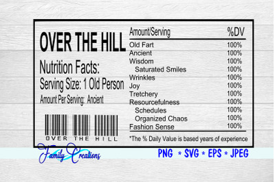 Over The Hill Birthday Nutrition Label