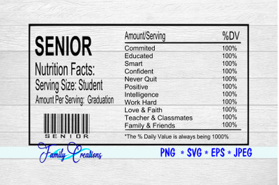 Senior High School Nutrition Label