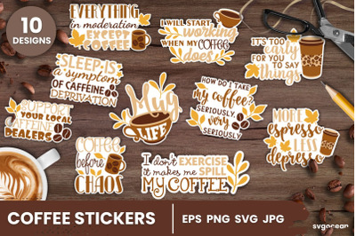Coffee Stickers SVG Bundle | Printable | Digital