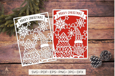 Christmas gnome santa svg | Merry Christmas card papercut