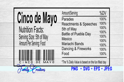 Cinco de Mayo Nutrition Label