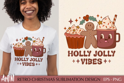 Retro Christmas Sublimation Print | Holly Jolly Vibes PNG