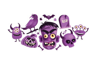 Set of Halloween Spooky and Scary Object Graphics Vector Illustration