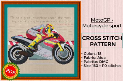 Motosport Cross Stitch Pattern | Motorcycle Racer