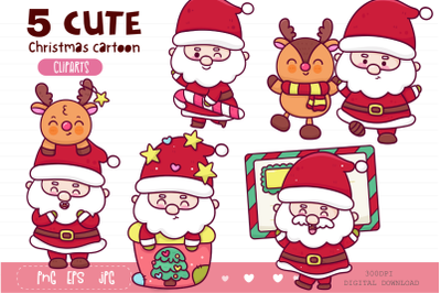 Cute Santa clus clipart. Kawaii clipart. Christmas cartoon