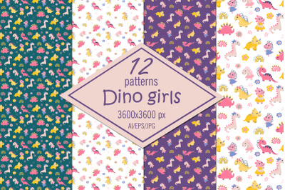 Dino girls digital paper /seamless patterns