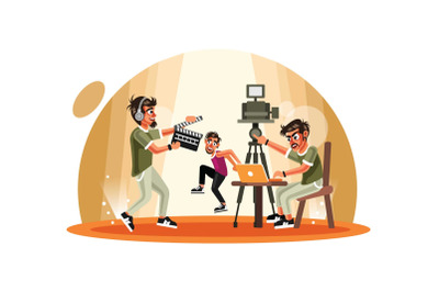 Shooting Music Video in Studio Vector Illustration