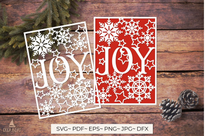 Joy christmas card | Christmas papercut card layered svg