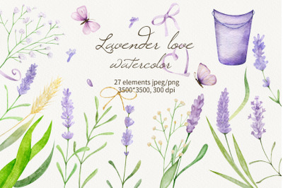 Watercolor Lavender hydrangea flowers set Clipar