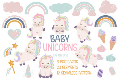Baby Unicorn Clipart Set