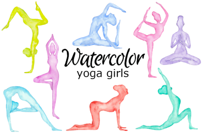 Yoga girls watercolor clipart