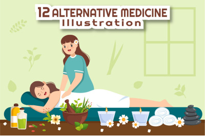 12 Alternative Medicine or Herbal Cure Illustration