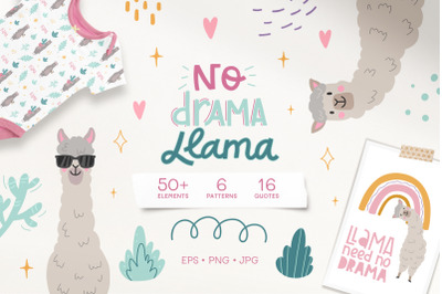 Llama - collection. Pattern and card
