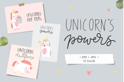 Cute unicorns, cards collection