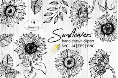 Sunflowers Line Art SVG