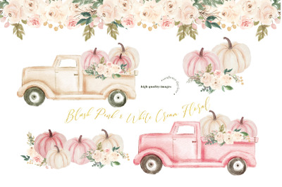 Blush Pink White Cream Autumn Pumpkin Truck Clipart