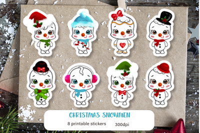 Christmas stickers pack Cartoon Snowman printable sticker