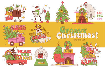Groovy And Bright Christmas Sublimation stickers