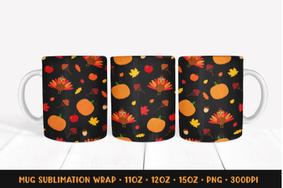 Thanksgiving Mug Wrap Sublimation. Fall Mug Design