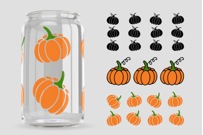 Pumpkin Can Glass Wrap SVG. Thanksgiving Glass Can 3 Designs