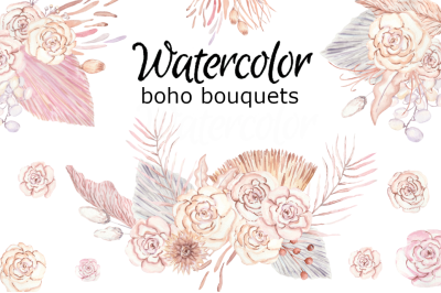 Boho bouquets watercolor clipart