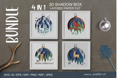Merry Christmas 3D Layered papercut SVG BUNDLE / Shadow box