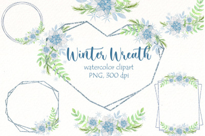 Christmas wreath PNG clipart |Winter blue frame png clip art.