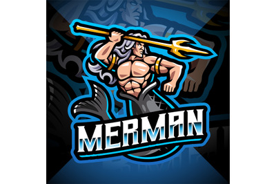 Mermaid man holding a trident esport mascot logo