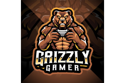 Grizzly gamer esport mascot logo design