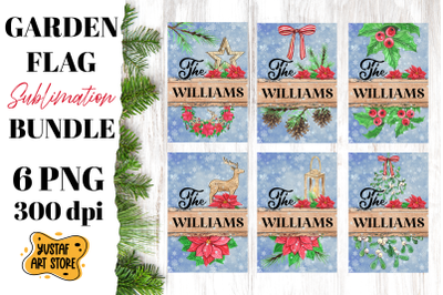 Christmas garden flag sublimation bundle. 6 Family wood sign