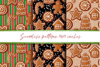 Seamless gingerbread cookies patterns